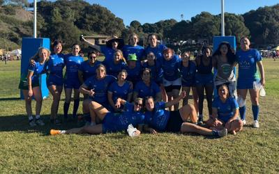 The Santa Barbara Mermaids squad together under the posts